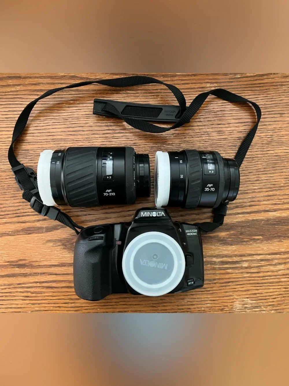 Minolta Maxxum 400si Black SLR Camera with AF 35-70mm & AF 70-210mm Lenses